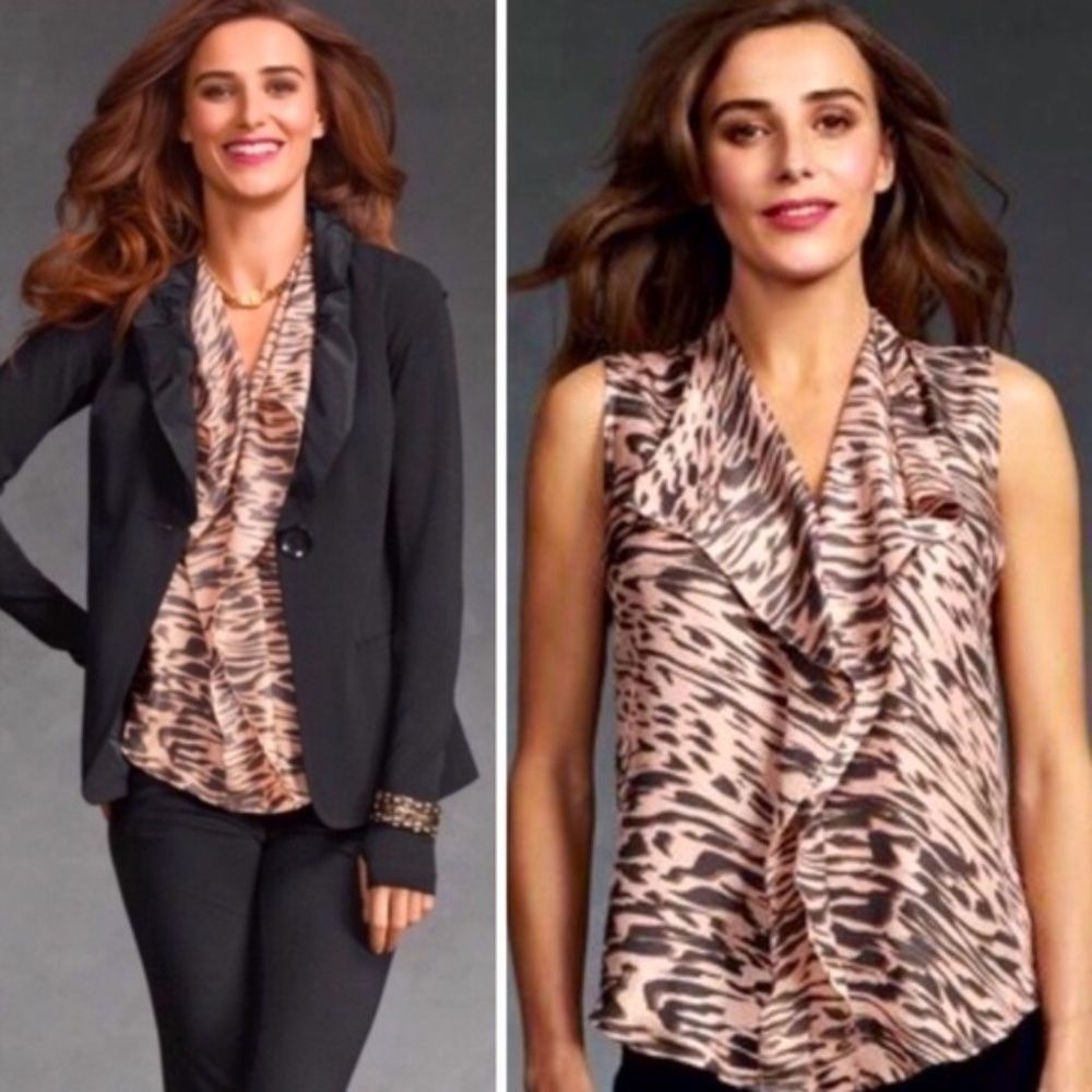 CAbi #104 Just So Silk Blouse in Pink Animal Print Sz Small